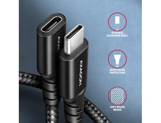 Kabelis AXAGON Female USB Type C Male USB Type C Juodas 1 m