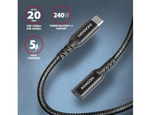 Kabelis AXAGON Female USB Type C Male USB Type C Juodas 1 m