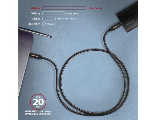 Kabelis AXAGON USB Type C Juodas 1.5 m