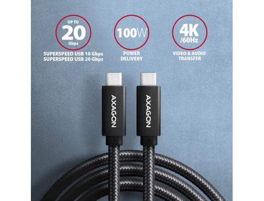 Kabelis AXAGON USB Type C Juodas 1.5 m
