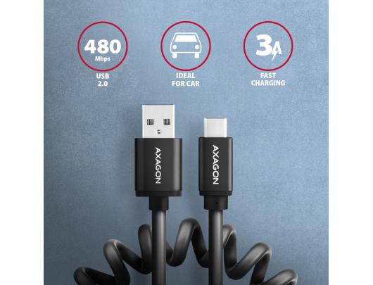 Kabelis AXAGON Male USB Type A Male USB Type C Juodas 0.6 m