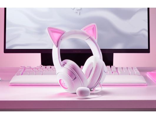 Ausinės Razer Kraken Kitty V2, laidinės, ant ausų, su mikrofonu, su triukšmo slopinimu, baltos