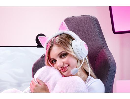 Ausinės Razer Kraken Kitty V2, laidinės, ant ausų, su mikrofonu, su triukšmo slopinimu, baltos