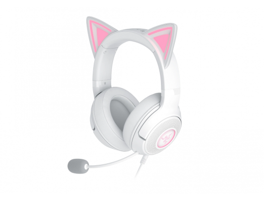 Ausinės Razer Kraken Kitty V2, laidinės, ant ausų, su mikrofonu, su triukšmo slopinimu, baltos
