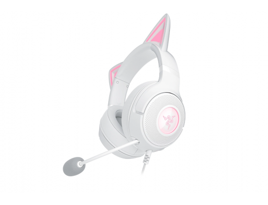 Ausinės Razer Kraken Kitty V2, laidinės, ant ausų, su mikrofonu, su triukšmo slopinimu, baltos