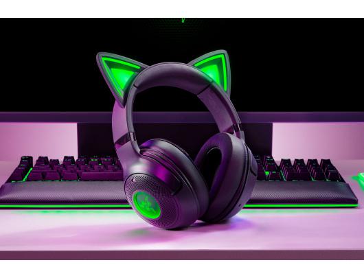 Ausinės Razer Kraken Kitty V2 BT, Bluetooth, virš ausų, su mikrofonu, triukšmo slopinimas, belaidės, juodos.