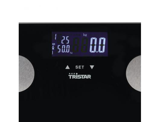 Svarstyklės Tristar WG-2442, maksimalus svoris (talpa) 150 kg, tikslumas 100 g, kūno masės indekso (KMI) matavimas, juodos