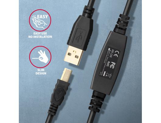 Kabelis AXAGON ADR-220B, kartotuvas, USB Type-A į USB Type-B, juodas, 20 m