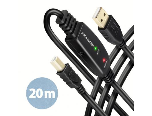 Kabelis AXAGON ADR-220B, kartotuvas, USB Type-A į USB Type-B, juodas, 20 m