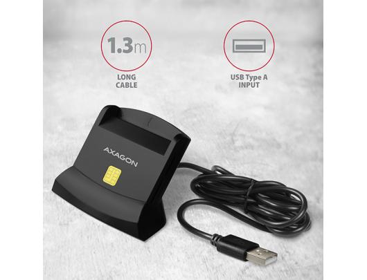 ID kortelių skaitytuvas AXAGON CRE-SM2, universalus stacionarus USB kontaktinis Smart/ID ir SD/microSD/SIM, USB 2.0/USB 1.1