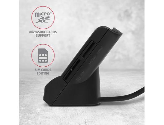 ID kortelių skaitytuvas AXAGON CRE-SM2, universalus stacionarus USB kontaktinis Smart/ID ir SD/microSD/SIM, USB 2.0/USB 1.1