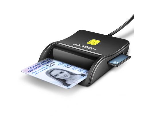 ID kortelių skaitytuvas AXAGON CRE-SM3SD, kompaktiškas stalo USB kontaktinis Smart/ID & SD/microSD/SIM, su ilgu USB-A kabeliu, USB 2.0/USB 1.1