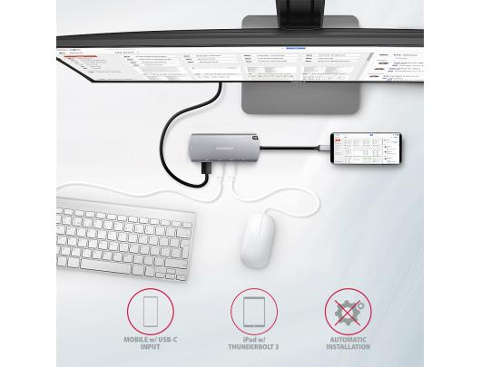 Jungčių stotelė AXAGON, USB-C 3.2 Gen 1 / Thunderbolt 3, pilka