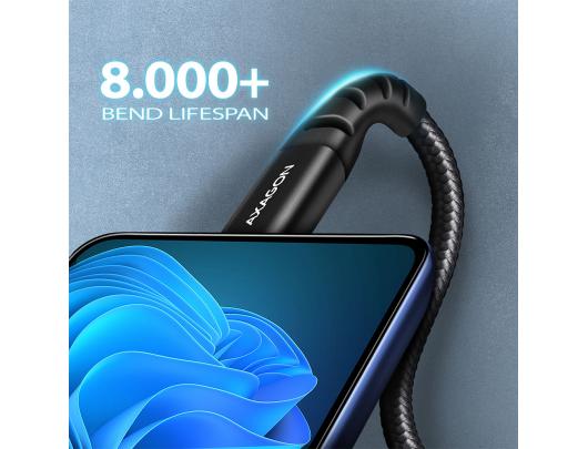 Kabelis AXAGON, duomenų ir įkrovimo, USB Type-C į USB Type-A, juodas, 1.5 m