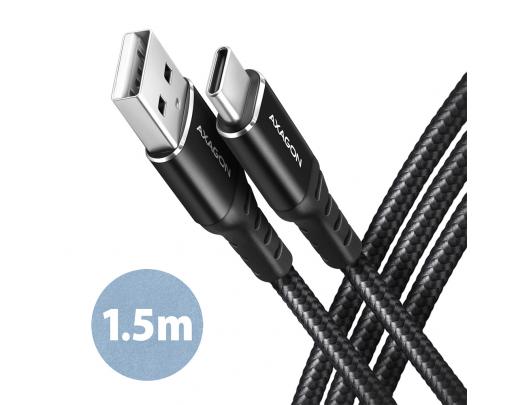 Kabelis AXAGON, duomenų ir įkrovimo, USB Type-C į USB Type-A, juodas, 1.5 m