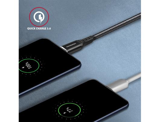 Kabelis AXAGON, duomenų ir įkrovimo, USB Type-C į USB Type-A, juodas, 1.5 m