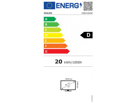 Monitorius Philips 34B2U3600C, 34 in, VA, WQHD 3440x1440, DisplayPort 120 Hz, HDMI 100 Hz, USB-C 120 Hz, aukščio reguliavimas, garsiakalbiai, Ethernet.