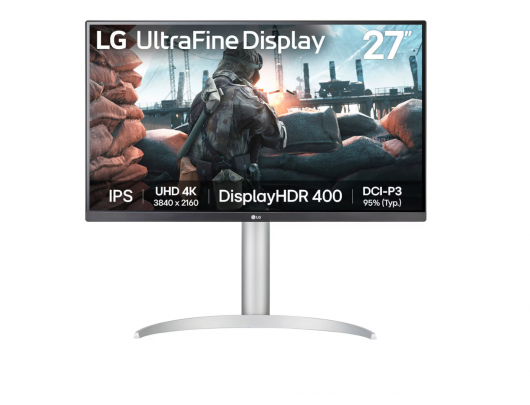 Monitorius LG UltraFine 27UP650K-W, IPS, 4K UHD (2160p) 3840x2160 60 Hz, 400 cd/m², 2xHDMI, DisplayPort, aukščio reguliavimas, pasukimas, pakreipimas.