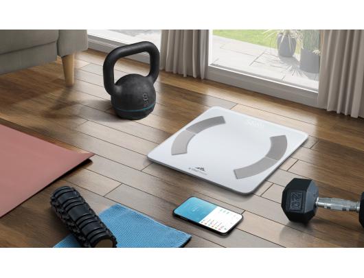 Svarstyklės ETA Vital Fitness ETA277990000, maksimalus svoris (talpa) 180 kg, tikslumas 100 g, kūno masės indekso (KMI) matavimas, baltos.