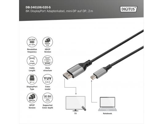 Kabelis Digitus DisplayPort, 2 m, juodas