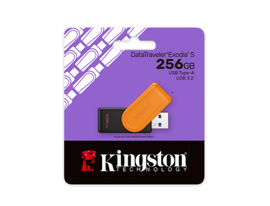 USB raktas Kingston DataTraveler Exodia S, 256GB, USB 3.2 Gen 1, juoda/oranžinė
