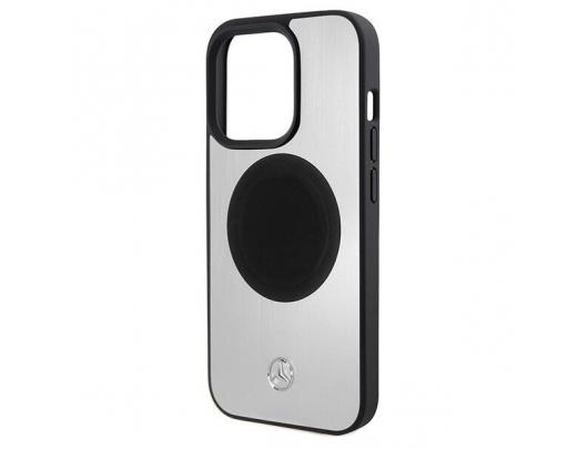 Dėklas Mercedes MEHMP15L23ACMS iPhone 15 Pro 6.1", odinis ir aliuminis, sidabrinis