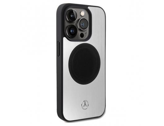 Dėklas Mercedes MEHMP15L23ACMS iPhone 15 Pro 6.1", odinis ir aliuminis, sidabrinis