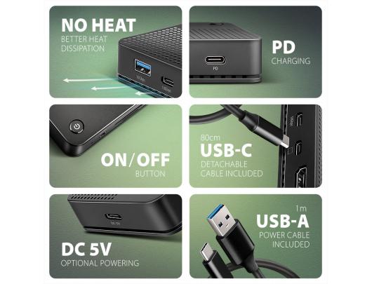 Jungčių stotelė AXAGON USB4 40Gbps DUAL 4K DISPLAY 12in1, juodas