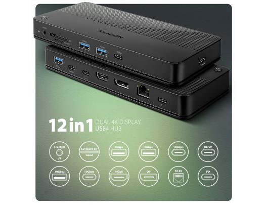 Jungčių stotelė AXAGON USB4 40Gbps DUAL 4K DISPLAY 12in1, juodas