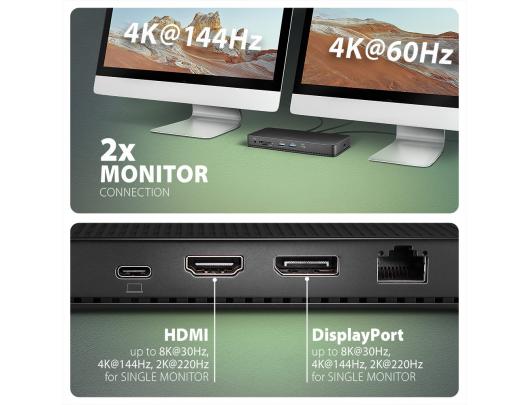 Jungčių stotelė AXAGON USB4 40Gbps DUAL 4K DISPLAY 12in1, juodas