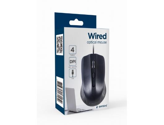 Pelė Gembird MUS-4B-01L, laidinė, USB, juoda