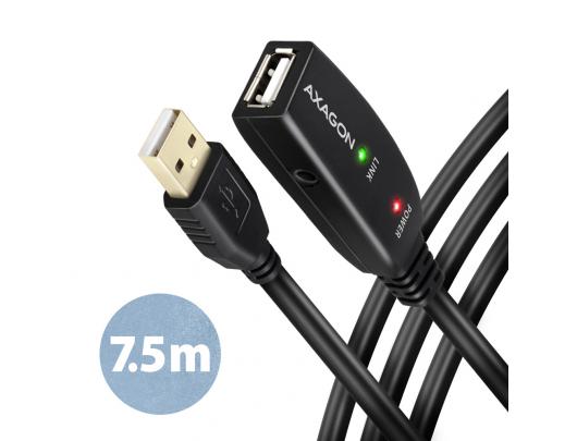 Kabelis AXAGON Active, prailginimo, USB Type-A, juodas, 7.5 m