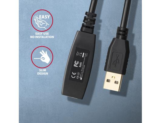 Kabelis AXAGON Active, prailginimo, USB Type-A, juodas, 7.5 m